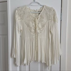 Urban Outfitters boho blouse with bell sleeves and lace up front